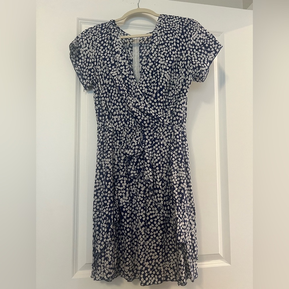 Floral Blue Faux Wrap Dress